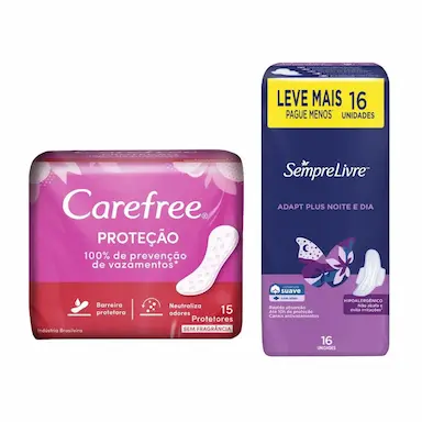 KIT ABSORVENTE SEMPRE LIVRE ADAPT PLUS SUAVE COM ABAS - 16 UNI + PROTETOR DIáRIO CAREFREE PROTEçãO SEM PERFUME 15 UNI