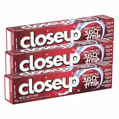 KIT COM 3 CREME DENTAL EM GEL CLOSEUP PROTEçãO 360º FRESH RED HOT 90G