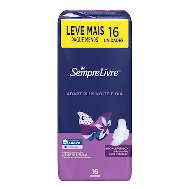 ABSORVENTE EXTERNO SEMPRE LIVRE ADAPT PLUS NOITE E DIA COM ABAS 16 UNIDADES