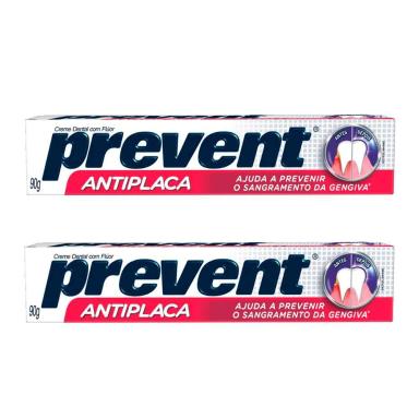 KIT 2 PASTA DE DENTES PREVENT ANTIPLACA  EM CREME 90 G