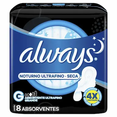 ABSORVENTE ALWAYS NOITES TRANQUILAS SECA COM ABAS 8 UNIDADES