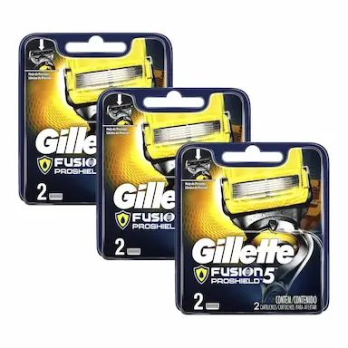KIT COM 3 CARGAS GILLETTE APARELHO DE BARBEAR FUSION PROSHIELD C/2