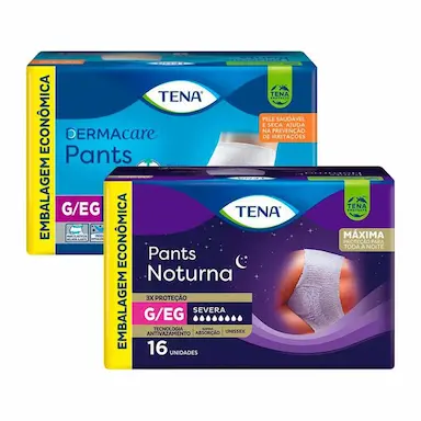 KIT ROUPA INTIMA TENA DERMACARE PANTS ULTRA G/EG COM 16 UNIDADES + ROUPA ÍNTIMA TENA PANTS NOTURNA G/EG 16 UNIDADES