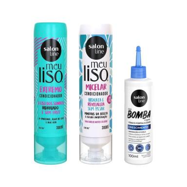 KIT COM 2 CONDICIONADORES MEU LISO E TôNICO FORTALECEDOR CRESCIMENTO ACELERADO SALON LINE