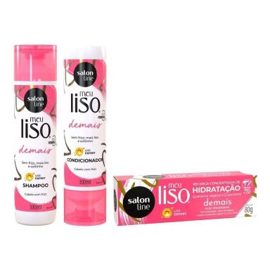 KIT COM SHAMPOO, CONDICIONADOR E RECARGA CONCENTRADA MEU LISO DEMAIS