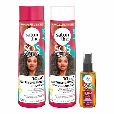 KIT SHAMPOO, CONDICIONADOR E ÓLEO DE TRATAMENTO SOS CACHOS 10 EM 1 MULTIBENEFíCIOS