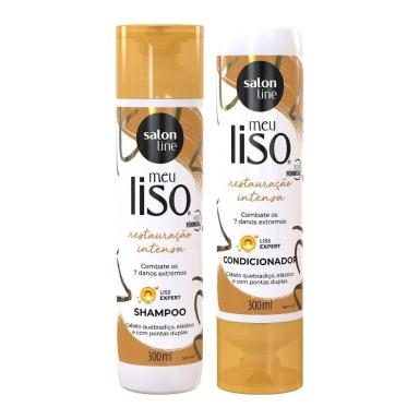 KIT SHAMPOO E CONDICIONADOR RESTAURAçãO INTENSA MEU LISO SALON LINE