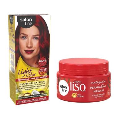 KIT MEU LISO SUPER VERMELHO E LIGHT COLOR 66.46 VERMELHO CEREJA SALON LINE