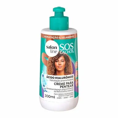 SALON LINE, CREME DE PENTEAR, SOS CACHOS, ÁCIDO HIALURôNICO, HIDRATAçãO PREENCHEDORA - CABELOS ONDULADOS, CACHEADOS E CRESPOS, 300 ML