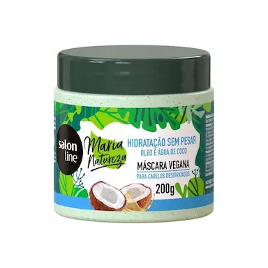 SALON LINE, MáSCARA CAPILAR, MARIA NATUREZA, HIDRATAçãO SEM PESAR, ÓLEO E ÁGUA DE COCO, VEGANA - TODOS OS TIPOS DE CABELOS, 200 G