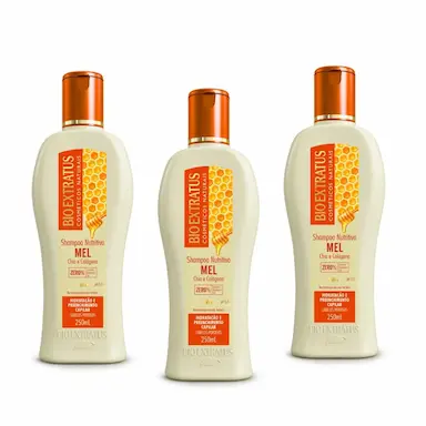 KIT COM 3 SHAMPOO MEL CABELOS POROSOS 250ML – BIO EXTRATUS