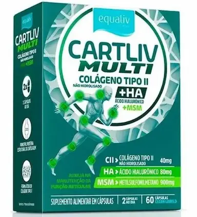 CARTLIV MULTI EQUALIV COLáGENO TIPO 2 ACIDO HIALURôNICO SABOR SEM SABOR 60 Cápsulas