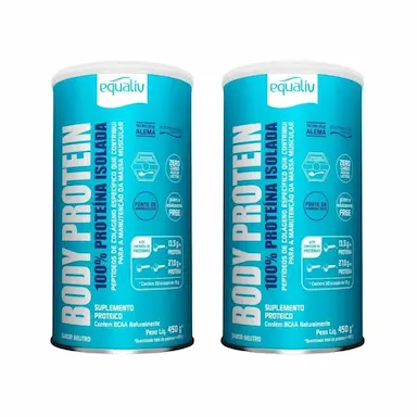 KIT 2 BODY PROTEIN PROTEíNA ISOLADA COLáGENO HIDROLISADO EQUALIV Sem Sabor 450g