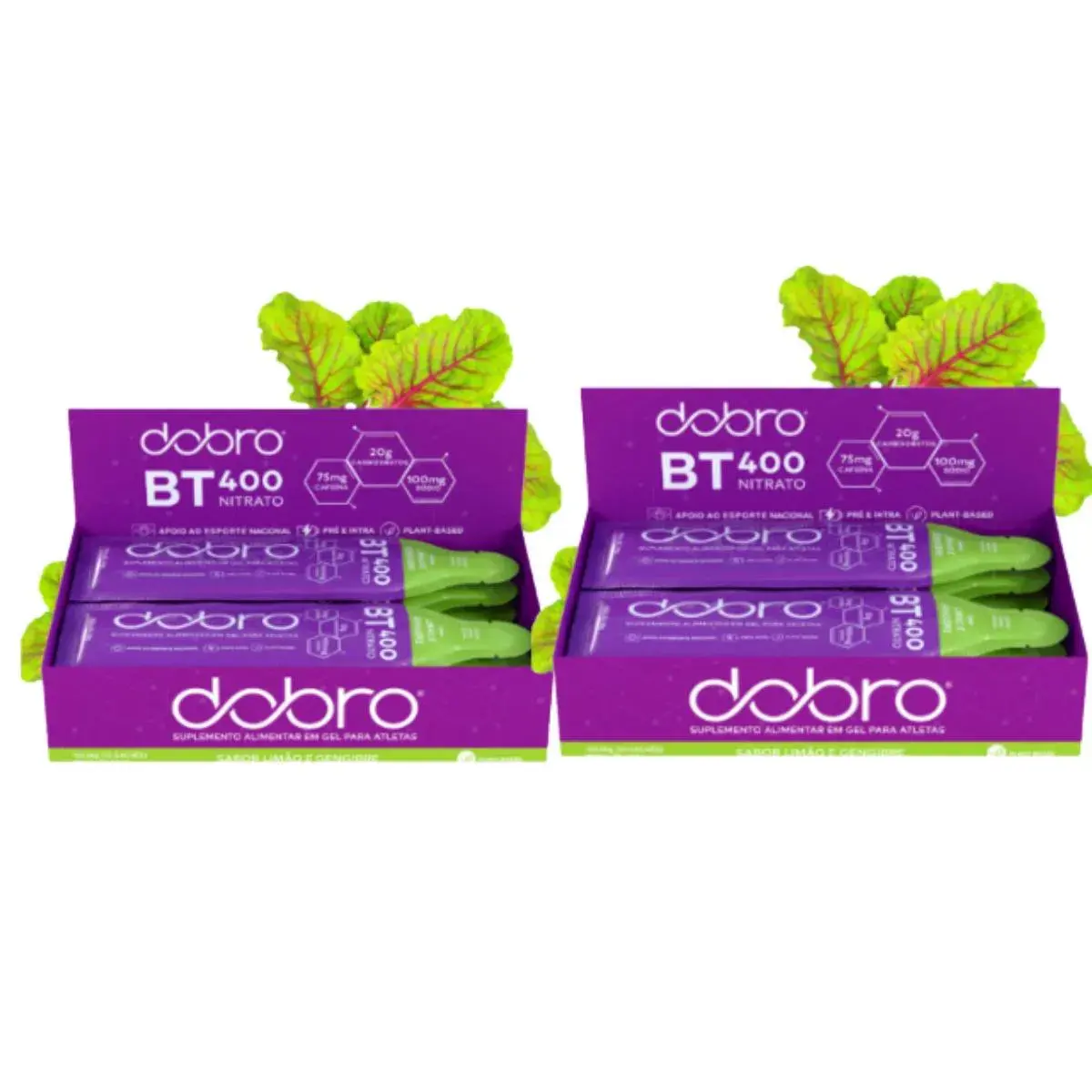 KIT 2 BT NITRATO 400 GEL CARBOIDRATO BETERRABA DOBRO  Limão Gengibre+limão Gengibre
