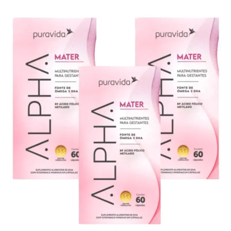 KIT 3 ALPHA MATER MULTINUTRIENTES P/ GESTANTES PURAVIDA Sem Sabor