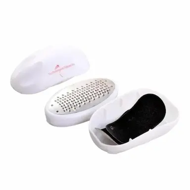 ESFOLIANTE PARA OS PéS COM RESERVATóRIO E LIXAS