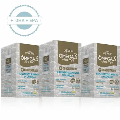KIT 3 ÔMEGA 3 ULTRA CAPS 1000MG   60CAP CONCENTRADO EQUALIV SEM Sabor