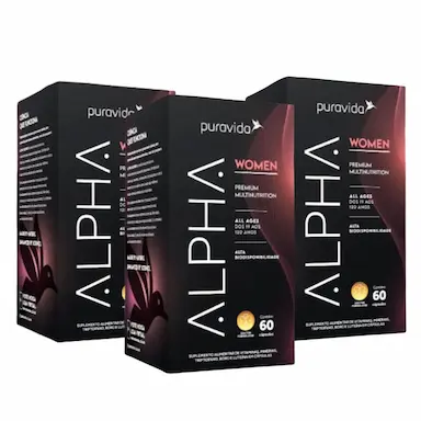 KIT  3 ALPHA WOMEN POLIVITAMíNICO FEMININO PREMIUM PURAVIDA