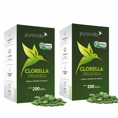 KIT 2 CLORELLA PREMIUM PURAVIDA, 500MG 200 TABLETES ORGâNICA