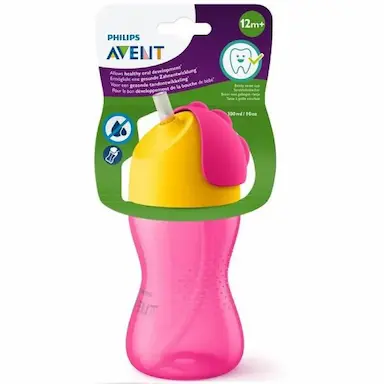 COPO COM CANUDO 300ML CURVADO DINOSSAURO ROSA PHLIPS AVENT SCF798/02