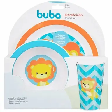 KIT ALIMENTAçãO PRATO BOWL COPO INFANTIL BEBE DIVERTIDO ANIMAL FUN LEAO
