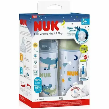MAMADEIRA FIRST CHOICE NIGHT E DAY 300ML S2 CONTROLE TEMPERATURA NUK Azul