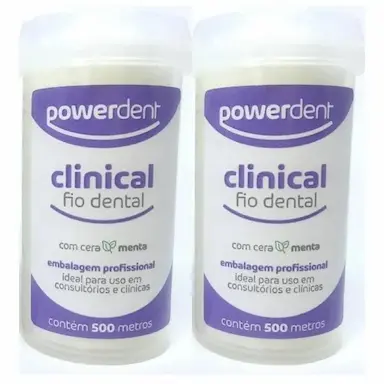 KIT COM 2 FIO DENTAL DENTES 500M MENTA POWERDENT ECONôMICO