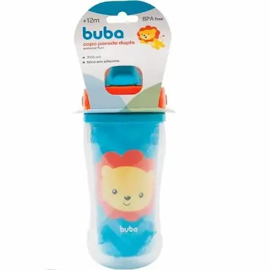 COPO CANUDO INFANTIL PAREDE DUPLA ANIMAL FUN 320 ML BUBA LEAO