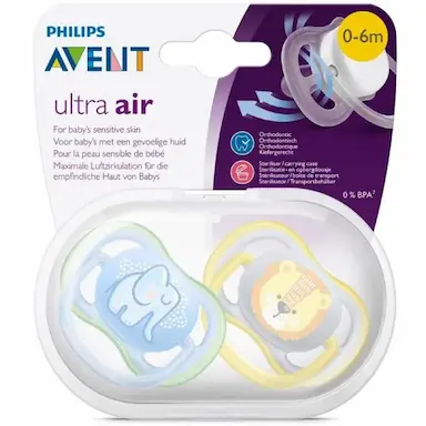 CHUPETA ULTRA AIR DUPLA 0-6M ELEFANTE/LEAO PHILIPS AVENT SCF085/01