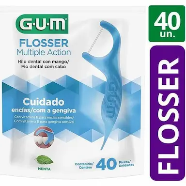 FLOSSER FIO DENTAL COM HASTE GUM AZUL 40 UNIDADES