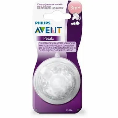 BICO DE MAMADEIRA PETALA Nº3 (3M+) FLUXO VARIAVEL SCF045/27 PHILIPS AVENT - 2 UNIDADES