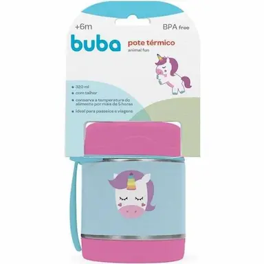 POTE TERMICO INFANTIL BEBE AÇO INOX C/ COLHER ANIMAIS BUBA LEAO