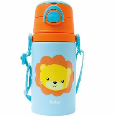 GARRAFINHA ALUMINIO COM CANUDO ANIMAL FUN LEAO 400ML BUBA 12115