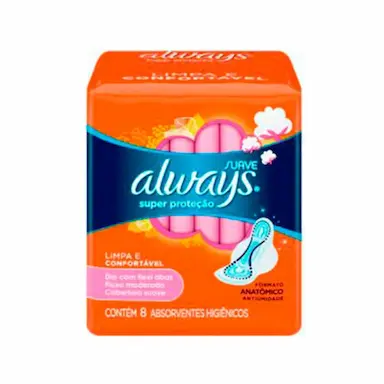 ABSORVENTE ALWAYS COM ABAS SUPER PROTEçãO SUAVE C/8UN