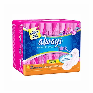 ABSORVENTE ALWAYS PINK COM ABAS MALHA SUAVE C/8UN