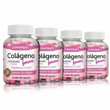 4X COLáGENO FEMME C/ VIT. A/C/D/E/ZINCO (4X 90 CáPSULAS) - MAXINUTRI