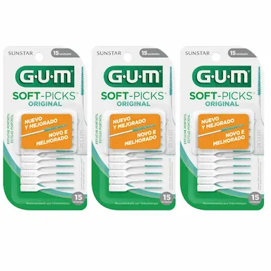 KIT 3UNI SOFT PICKS COM 15 (PALITO INTERDENTAL DE BORRACHA) - GUM