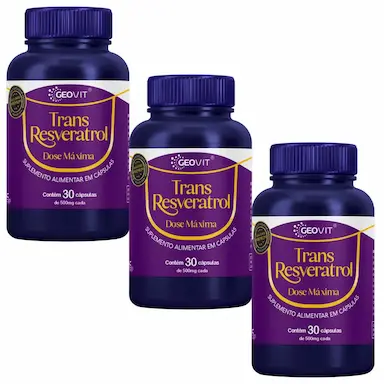 KIT COM 3UND GEOVIT TRANS RESVERATROL DOSE MáXIMA COM 30CáPS - EUROFITO