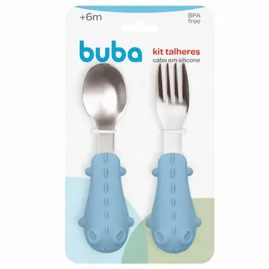 KIT TALHERES INTRODUçãO ALIMENTAR BEBê CABO SILICONE, BUBA Verde