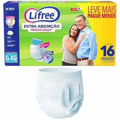 FRALDA-CALçA LIFREE EXTRA ABSORçãO TAM G/XG - 16 FRALDAS