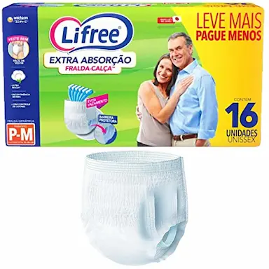 FRALDA-CALçA LIFREE EXTRA ABSORçãO TAM P/M - 16 FRALDAS
