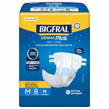 Fralda Geriátrica Derma Plus Noturna BigFral - Tamanho M - 8 unidades