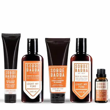 KIT COMPLETO PARA BARBA SOBREBARBA - SHAMPOO + BALM + CONDICIONADOR + ÓLEO + MODELADOR DE BARBA LIGHT MY FIRE