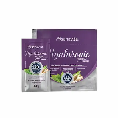HYALURONIC VERISOL (120MG DE ÁC.HIALURÔNICO) DISPLAY 30SACHÊS - SANAVITA Matcha. Capim Limão E Gengibre
