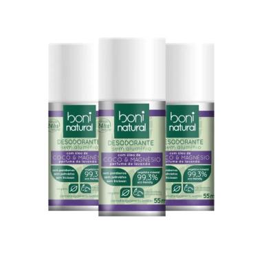 KIT 3 DESODORANTE ROLL-ON COCO, MAGNéSIO E LAVANDA 55ML - BONI NATURAL