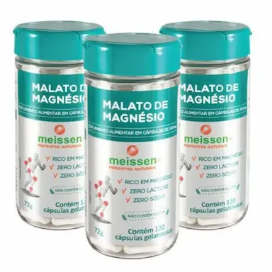 Kit 3Uni Malato De Magnésio 500Mg 120 Cáps - Meissen