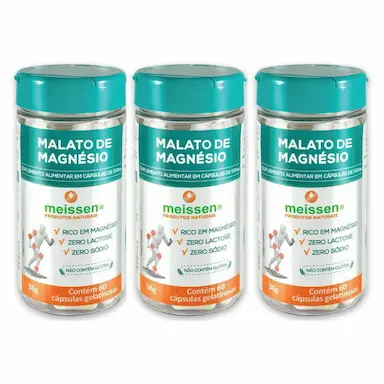 Kit 3Uni Malato De Magnésio 500Mg 60 Cáps - Meissen