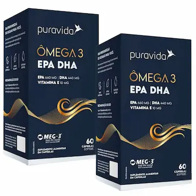 KIT 2X OMEGA 3 - EPA + DHA + VITAMINA E - 60 CAPSULAS CADA - PURA VIDA