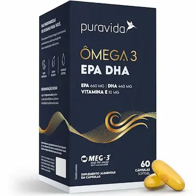 OMEGA 3 - EPA + DHA + VITAMINA E - 60 CAPSULAS - PURA VIDA