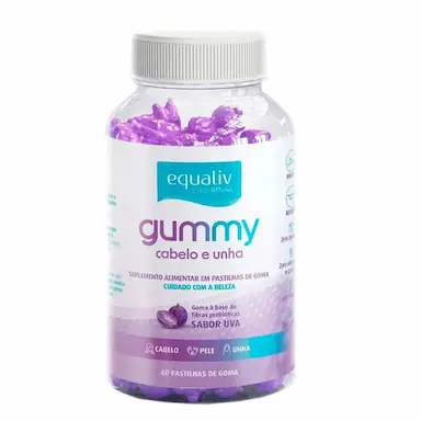 GUMMY CABELOS E UNHAS SABOR UVA EQUALIV 60 PASTILHAS Unica